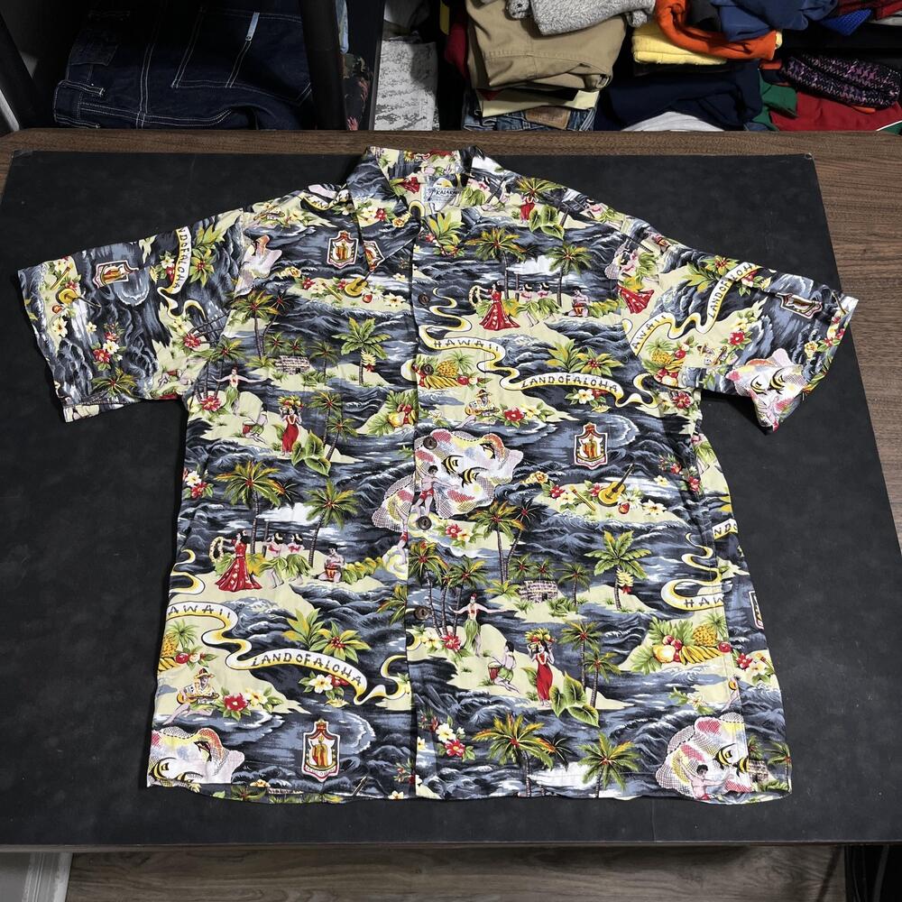 Kalakaua Shirt Vintage Primo Hawaiian Land Of Aloha Map Cotton Made Hawaii Print